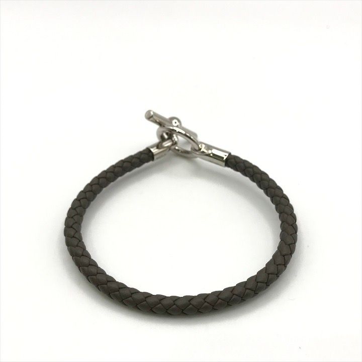 Hermes Glenan Leather Bra Calf Silver Gray Bangle Bracelet — view 3