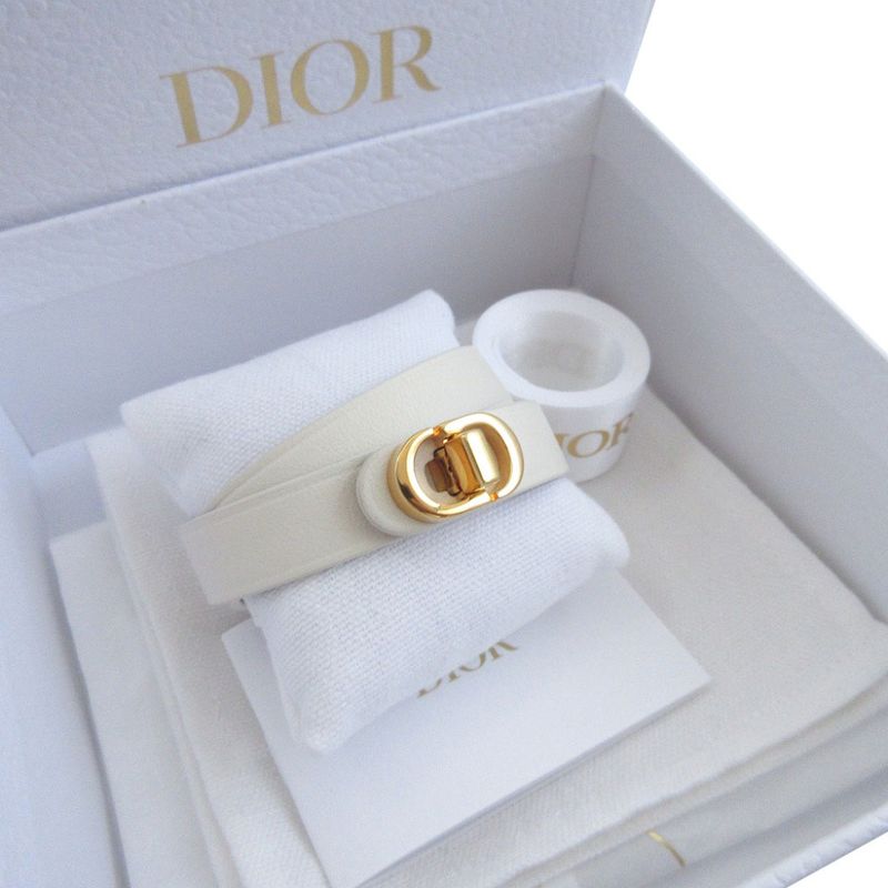 Christian Dior 30 Montaigne B1760 M Size Leather Ivory White Double Bracelet Belt — view 3