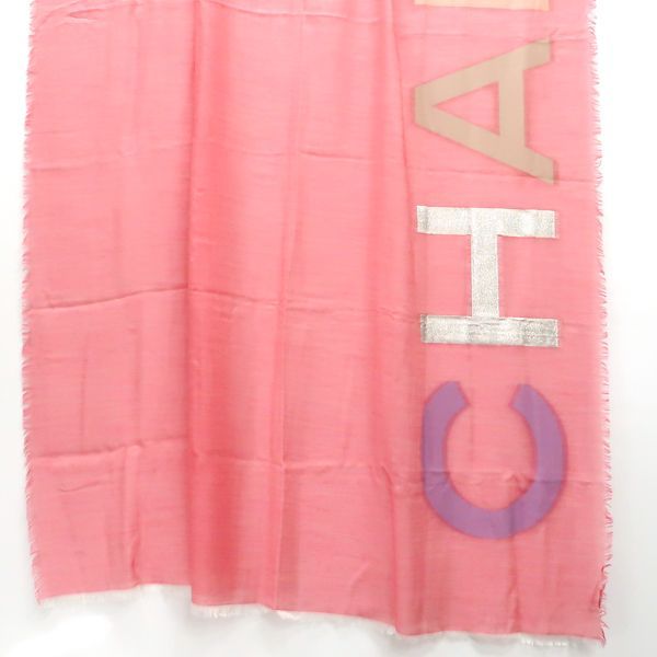 Chanel Shawl Cashmere Silk 120 200 cm Pink Logo Coco Mark — view 2