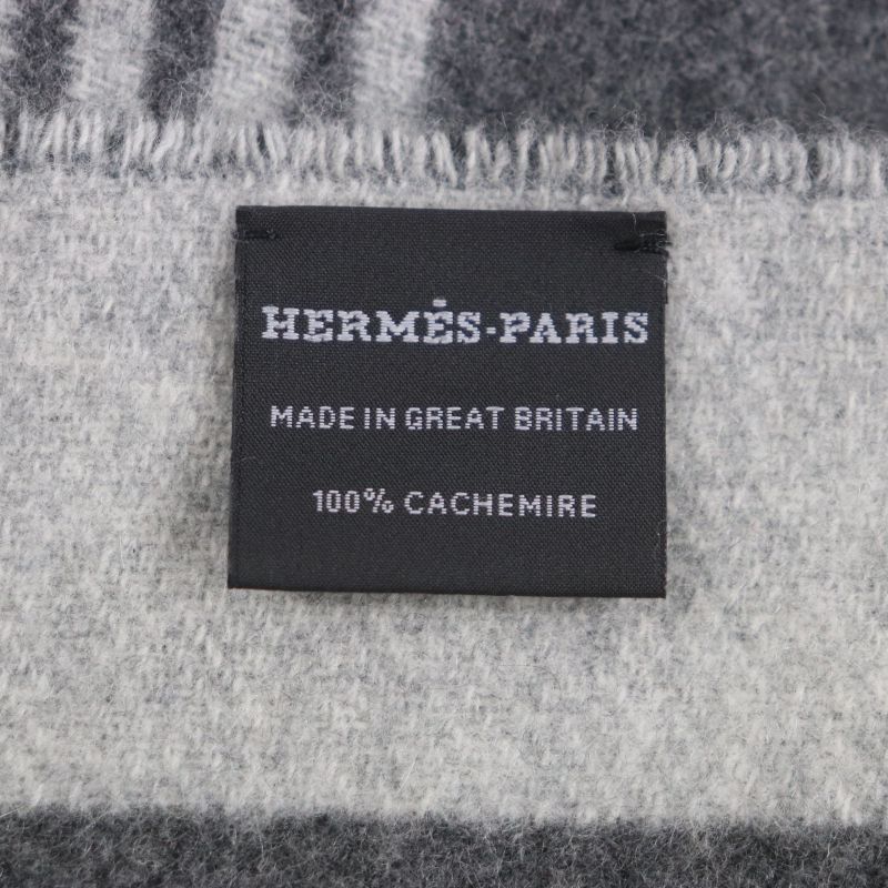Hermes Sangre A Bucle 100% Cashmere Anthogracito Gris Cles Fringed Scarf — view 7
