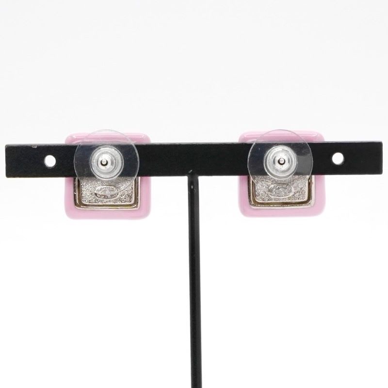 Chanel Earrings Silver Pink Coco Mark Square — view 9