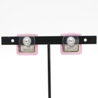 Chanel Earrings Silver Pink Coco Mark Square — view 9