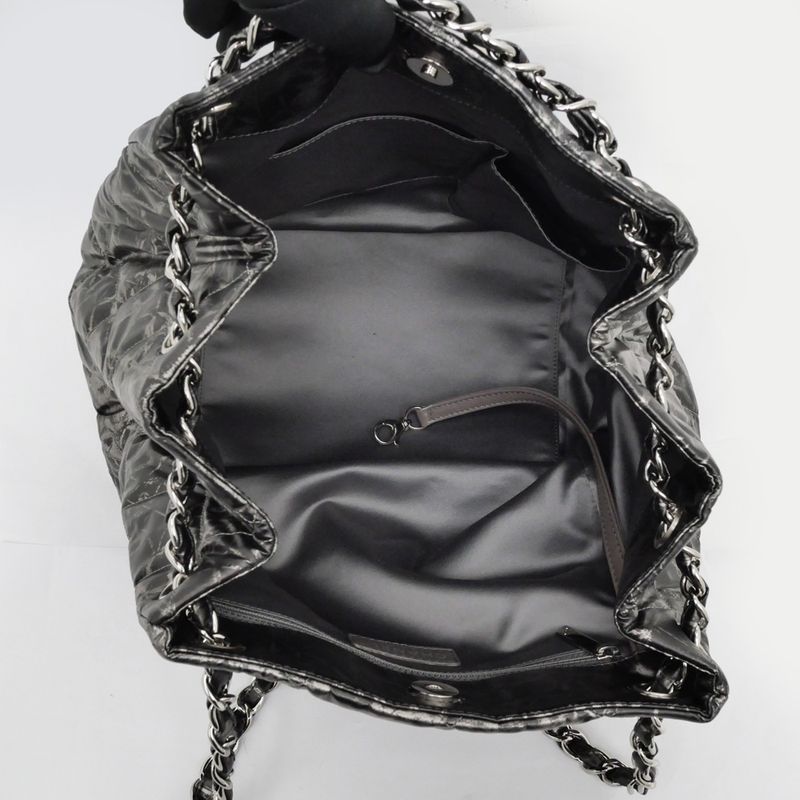 Chanel Nylon Chain Tote Bag Silver Hardware Quilted — view 6