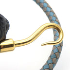 Hermes Bracelet Jumbo Breath Metal Leather Blue Gray Gold Hardware 2 Strands — view 7