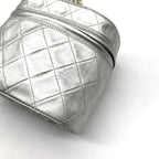 Chanel CC Logo Quilted Chain Shoulder Bag with Fringe Vanity Silver Leather — view 6