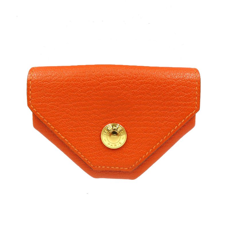Hermes Le Caran Uit LE48 g Engraved Chevre Silver Hardware Red Orange Coin Case — view 2