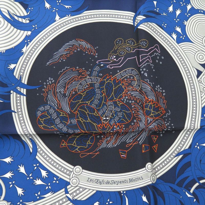 Hermes Carre 90 Legende Brodee Embroidered Legend Silk Blue Scarf 0227 — view 5