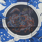 Hermes Carre 90 Legende Brodee Embroidered Legend Silk Blue Scarf 0227 — view 5