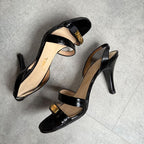 Chanel Logo Sandals Patent Leather Black Gold 37 — view 5