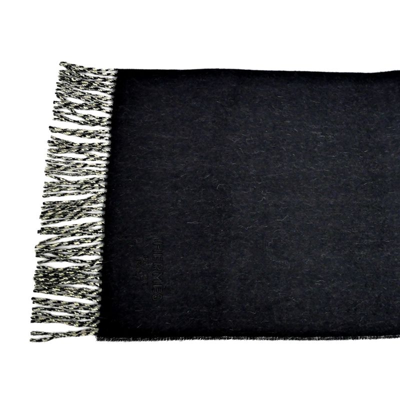 Hermes Muffler Shawl Double Face Black Beige Cine Cashmere 100% Scarf — view 3