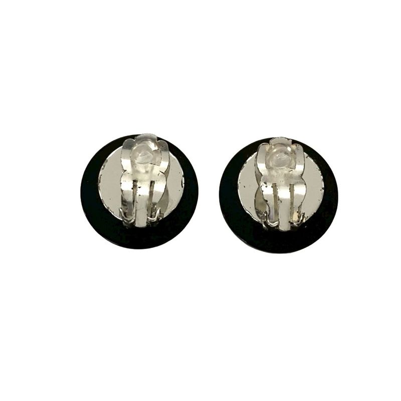 Chanel Vintage Coco Mark Motif Plastic Plated Earrings Black 96A — view 6
