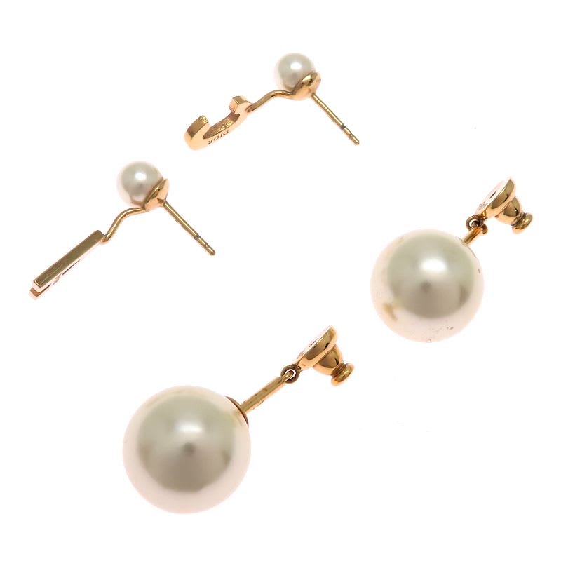 Dior Pearl Letter Charm Gold Earrings — view 4