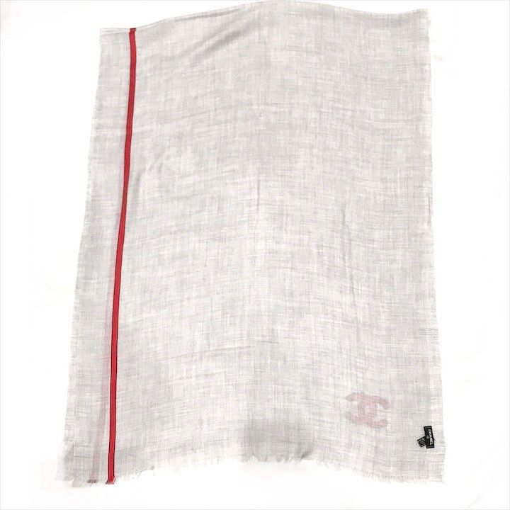 Chanel CC Logo Cashmere Blend Large Shawl Gray Scarf — view 5