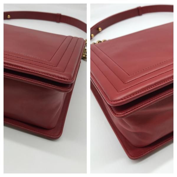 Chanel Leather Chain Shoulder Bag Red — view 4