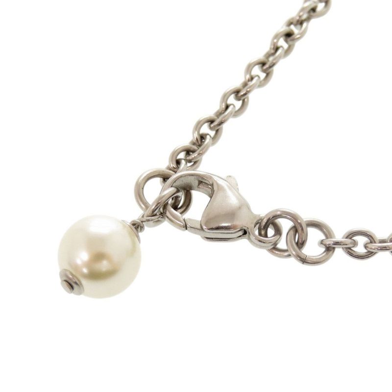 Chanel Coco Mark Metal Rhinestone Faux Pearl Silver Necklace 0470 — view 5