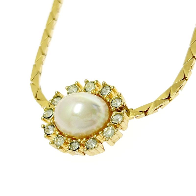 Christian Dior GP Rhinestone Pearl Necklace Gold — view 4
