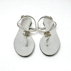 Chanel Sandals Shoes Leather White Gold Coco Mark Rhinestone Strap Thong — view 2