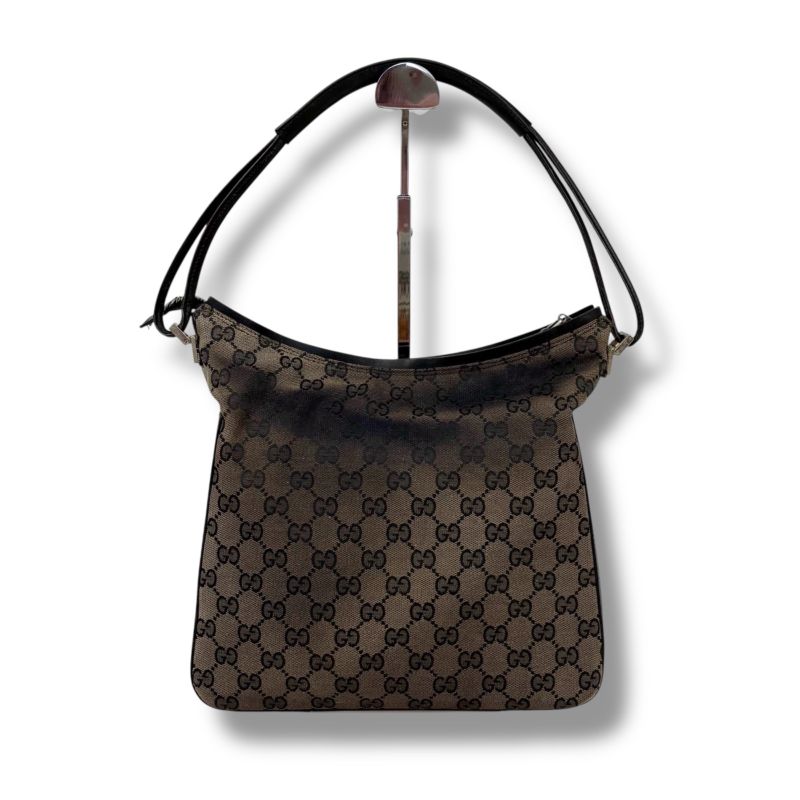 Gucci One Shoulder Bag GG Canvas Nylon Leather Dark Brown Hobo Soho — view 2