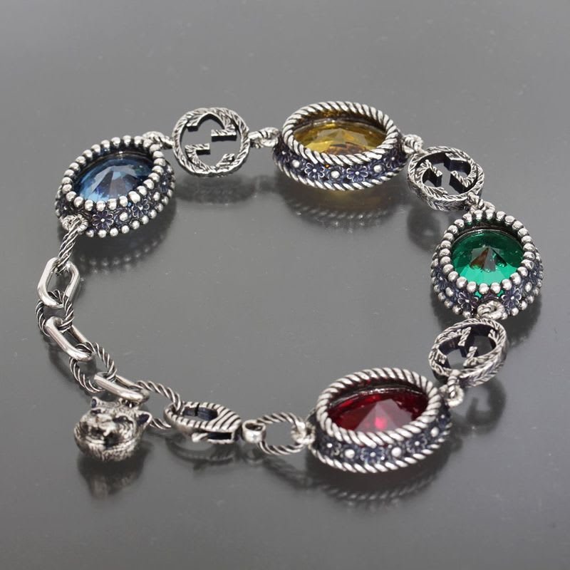 Gucci Multi-stone Bracelet Silver 925 Red Blue Yellow Green E1036 — view 3