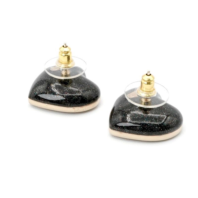 Chanel Earrings Gold Black Coco Mark Rhinestone Heart — view 4