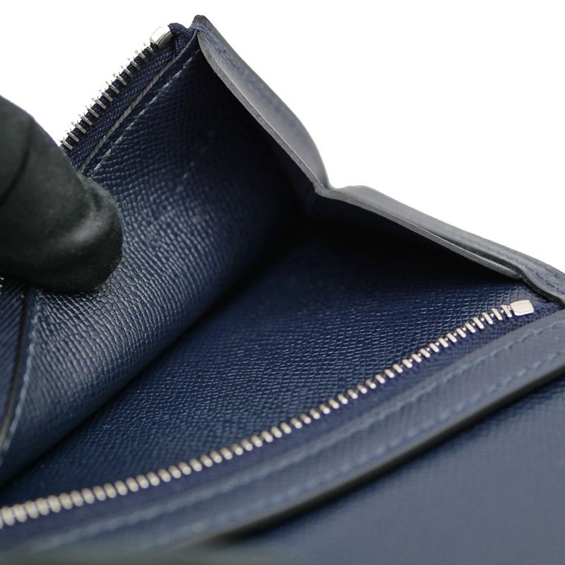 Hermes Bearn Compact Bifold Wallet Blue Nuit Silver Hardware Vo Madame — view 8