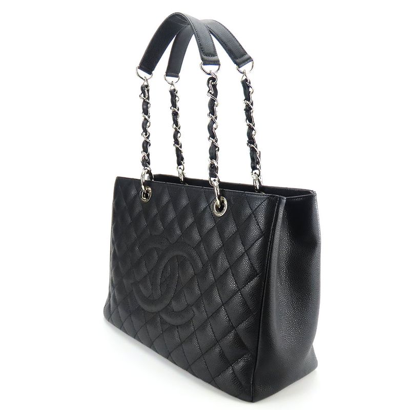 Chanel Tote Bag Grand Shopping GST Quilted Caviar Leather Black Silver Hardware Chain 14 Coco — view 2