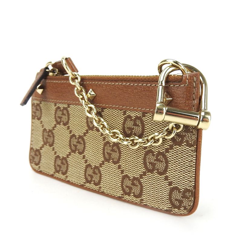 Gucci Coin Case GG Canvas Leather Brown Gold Hardware Everyday Use Small — view 2