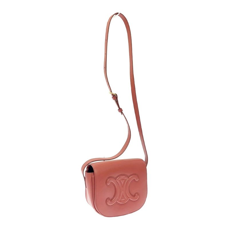 Celine Leather Folco Cuir Triomphe Shoulder Bag Lipstick — view 2