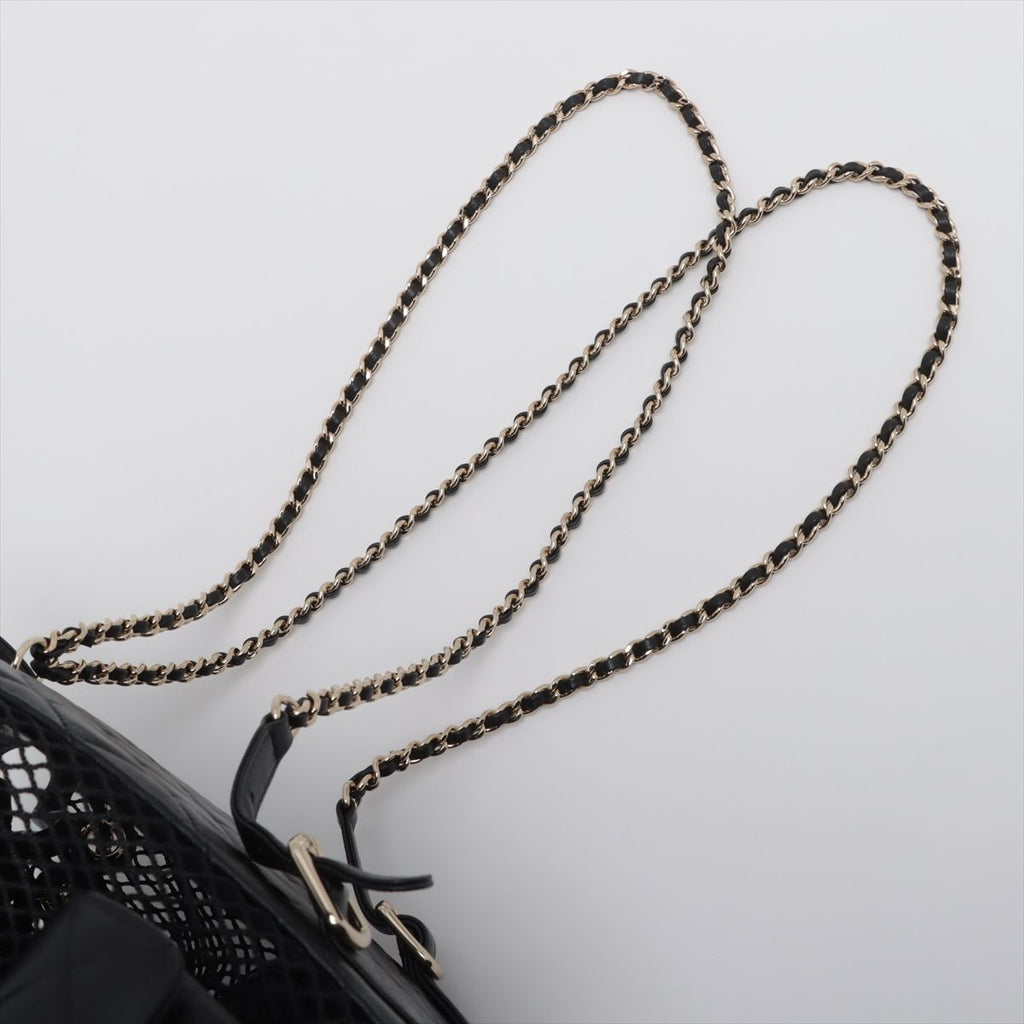 Chanel Quilted Lambskin Chain Backpack Mesh Black Gold Random Plate — view 6