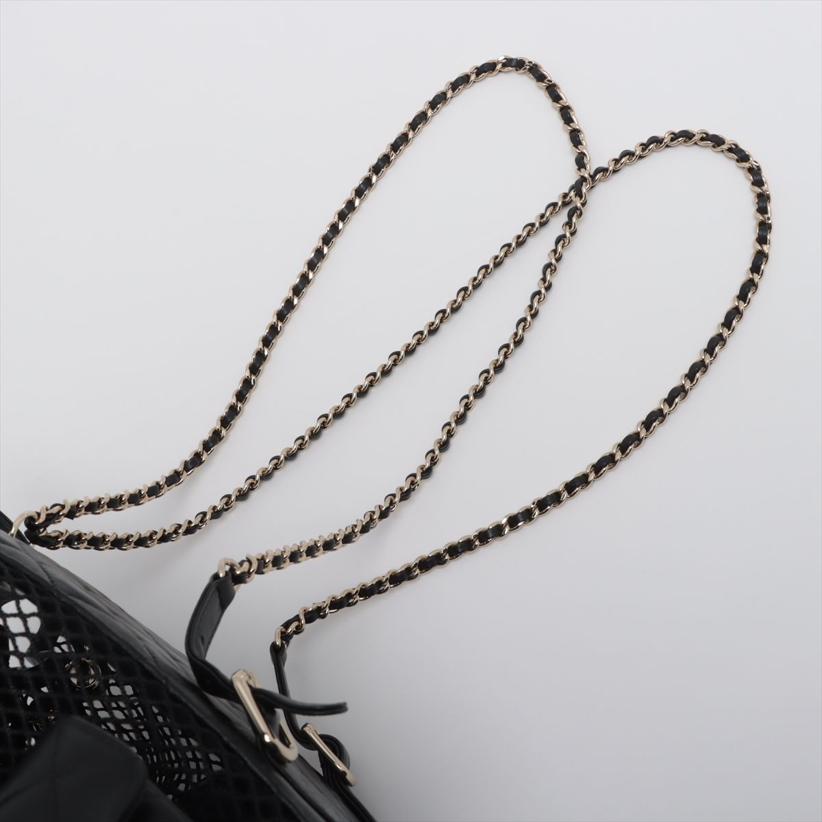 Chanel Quilted Lambskin Chain Backpack Mesh Black Gold Random Plate — view 6