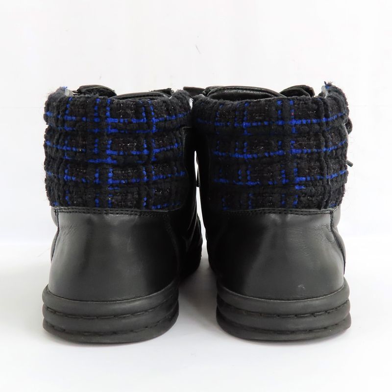 Chanel High Cut Sneakers Chain Double Zip 37 Coco Mark Black Leather — view 3