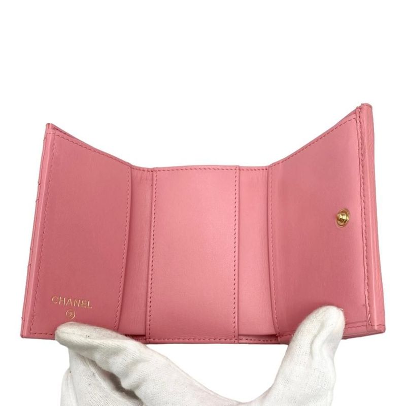 Chanel Trifold Wallet Small Flap Quilted Calfskin Pink — view 7