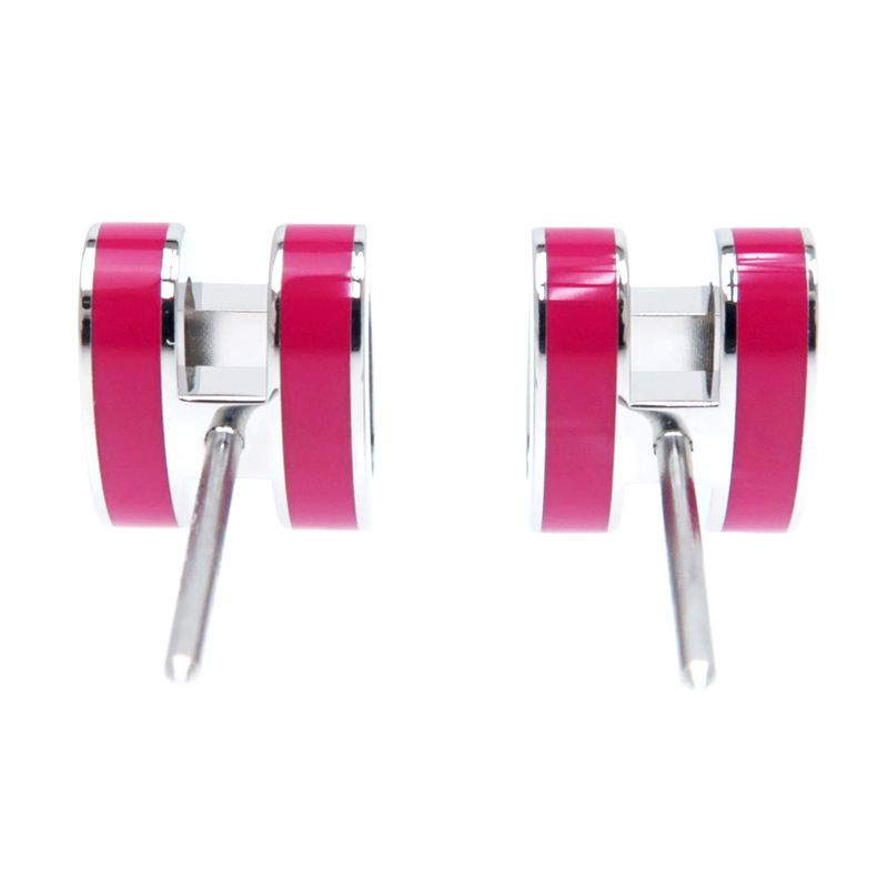 Hermes Earrings Pop Ash Mini H Pair Framboise Silver Color Jewelry — view 7