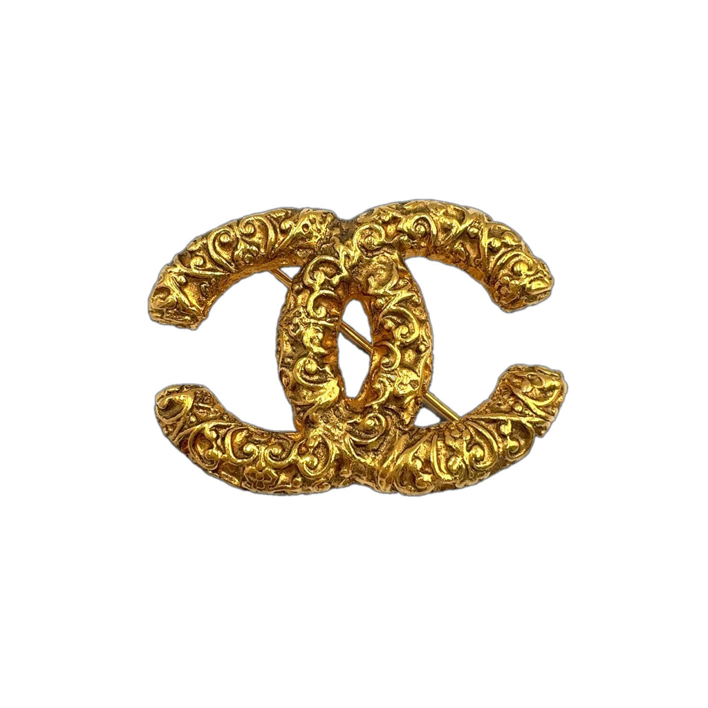 Chanel CC Logo Lava Gold Plated Brooch