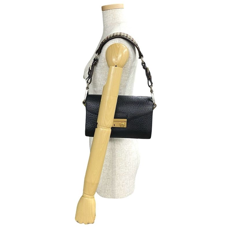 Prada Logo Hardware Leather Tweed Semi One Shoulder Bag Mini — view 3