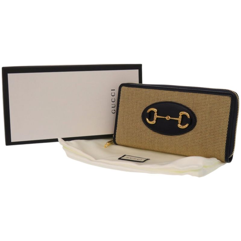 Gucci 1955 Horsebit 0416 Canvas Leather Beige Long Wallet 0393 — view 3