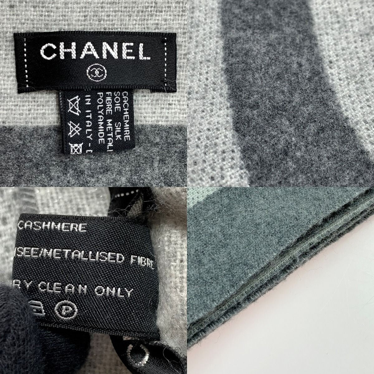 Chanel Coco Mark Large Gray Cashmere Silk Stole Shawl — view 7
