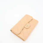Chanel Quilted Three-fold Long Wallet Coco Mark Lambskin Beige Silver Hardware — view 3