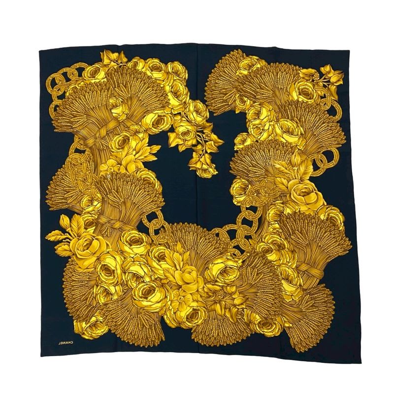 Chanel Tassel Floral Coco Mark Silk Scarf Apparel Accessories Black — view 2
