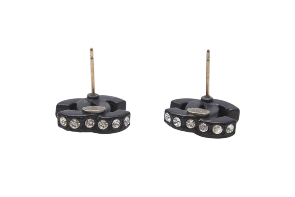 Chanel CC Logo Earrings 02 Rhinestone Black — view 8