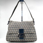 Fendi Mamma Zucca Bucket Baguette Navy Tan Flap Bag Purse Tote FF — view 3