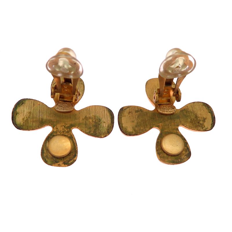 Chanel Camellia Wood and Crystal Earrings — view 6