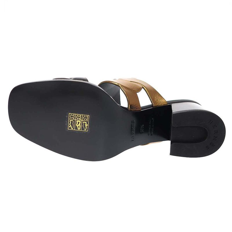 Hermes Gaby Sandals 60 Heel Black Gold 37 1 2 — view 4