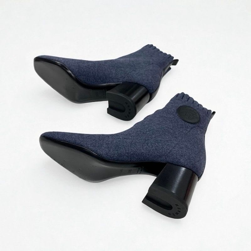 Hermes Volver Boots Short Shoes Knit Leather Blue Black Exlibris Sock — view 7
