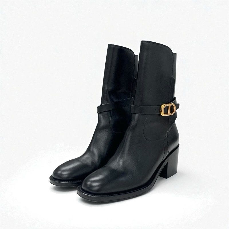 Christian Dior Empreinte Boots Short Shoes Leather Black Gold Belt Logo — view 2
