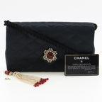 Chanel Quilted Vintage Satin and Rhinestone Black Women Shoulder Bag — view 9
