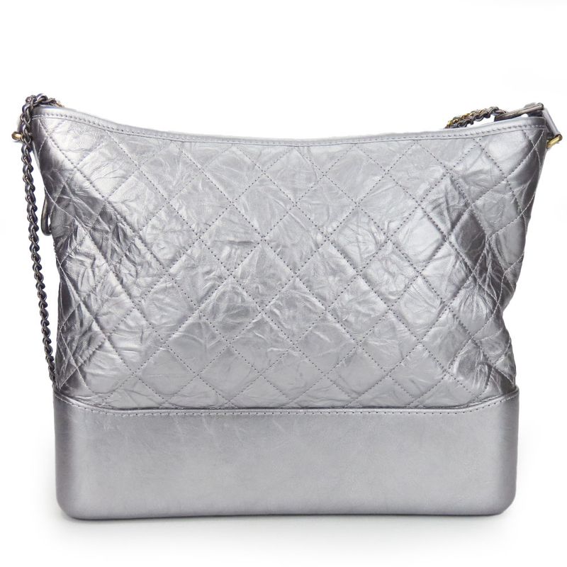 Chanel Shoulder Bag Gabrielle Chain Large Hobo Leather Silver Metallic — view 3