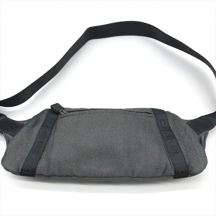 Chanel CC Logo Sports Waist Body Shoulder Bag Black Lame — view 3