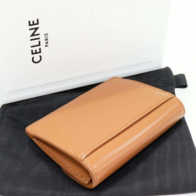 Celine Card Case Business Holder With Triomphe Flap Shiny Calfskin Bronze — view 3
