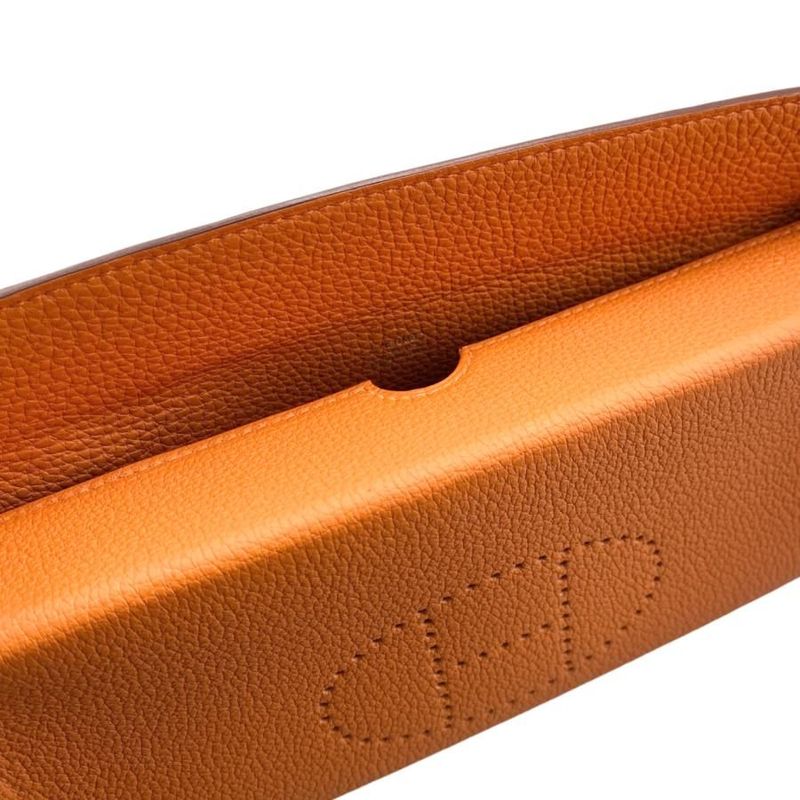 Hermes Shoulder Bag Vidpoche Stamped B H Logo Orange White Navy — view 5